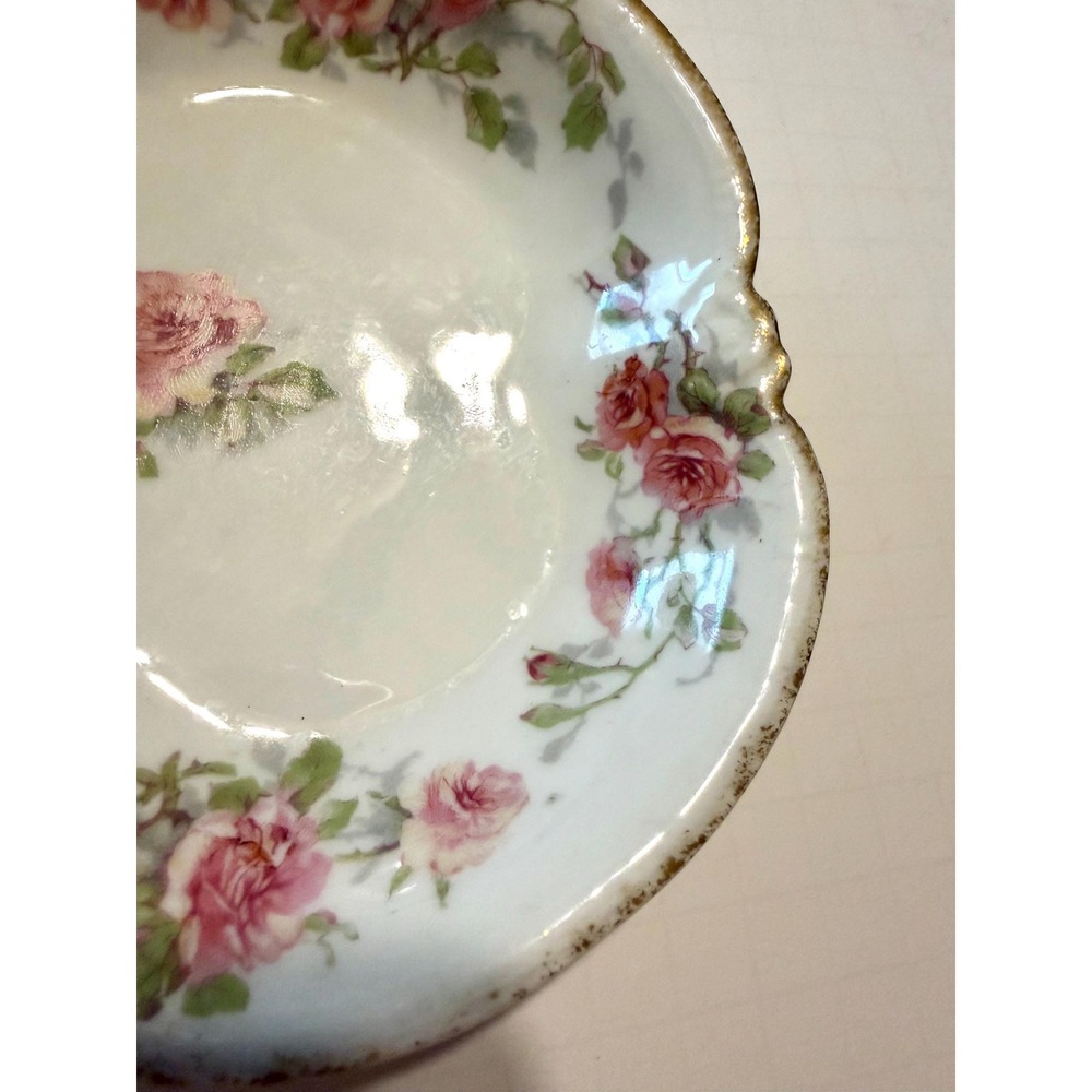 Haviland Limoges GDA Porcelain Nappy Candy Dish Pink Roses - Picture 3 of 9
